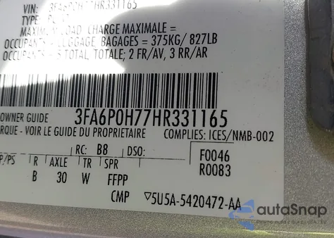 2017 Ford Fusion Se z USA, uszkodzony, nr VIN 3FA6P0H77HR331165